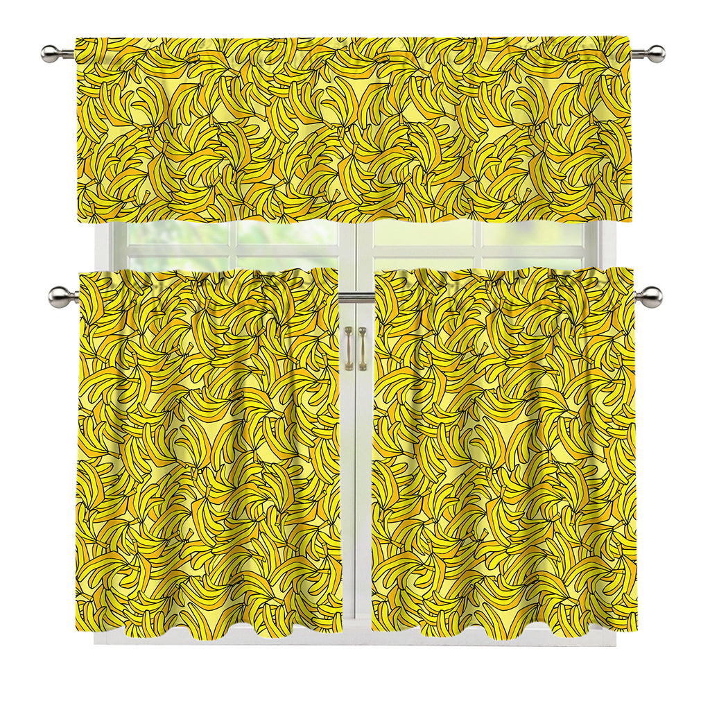 Yellow Geometric Banana Pattern Print 3 Piece Kitchen Curtains