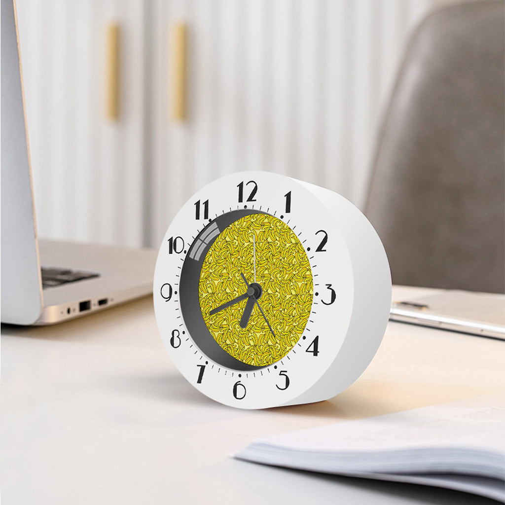 Yellow Geometric Banana Pattern Print Alarm Clock