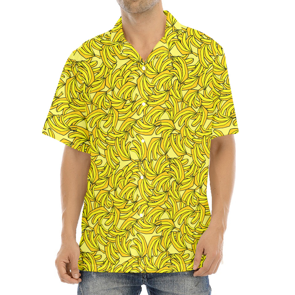 Yellow Geometric Banana Pattern Print Aloha Shirt
