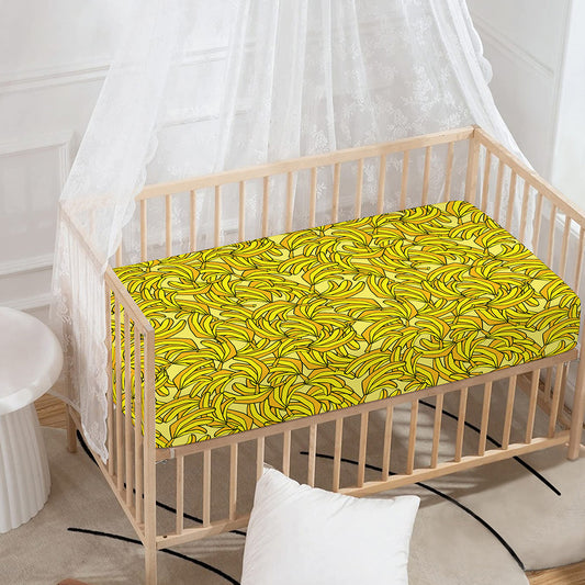 Yellow Geometric Banana Pattern Print Baby Crib Sheet