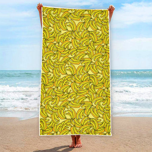 Yellow Geometric Banana Pattern Print Beach Towel