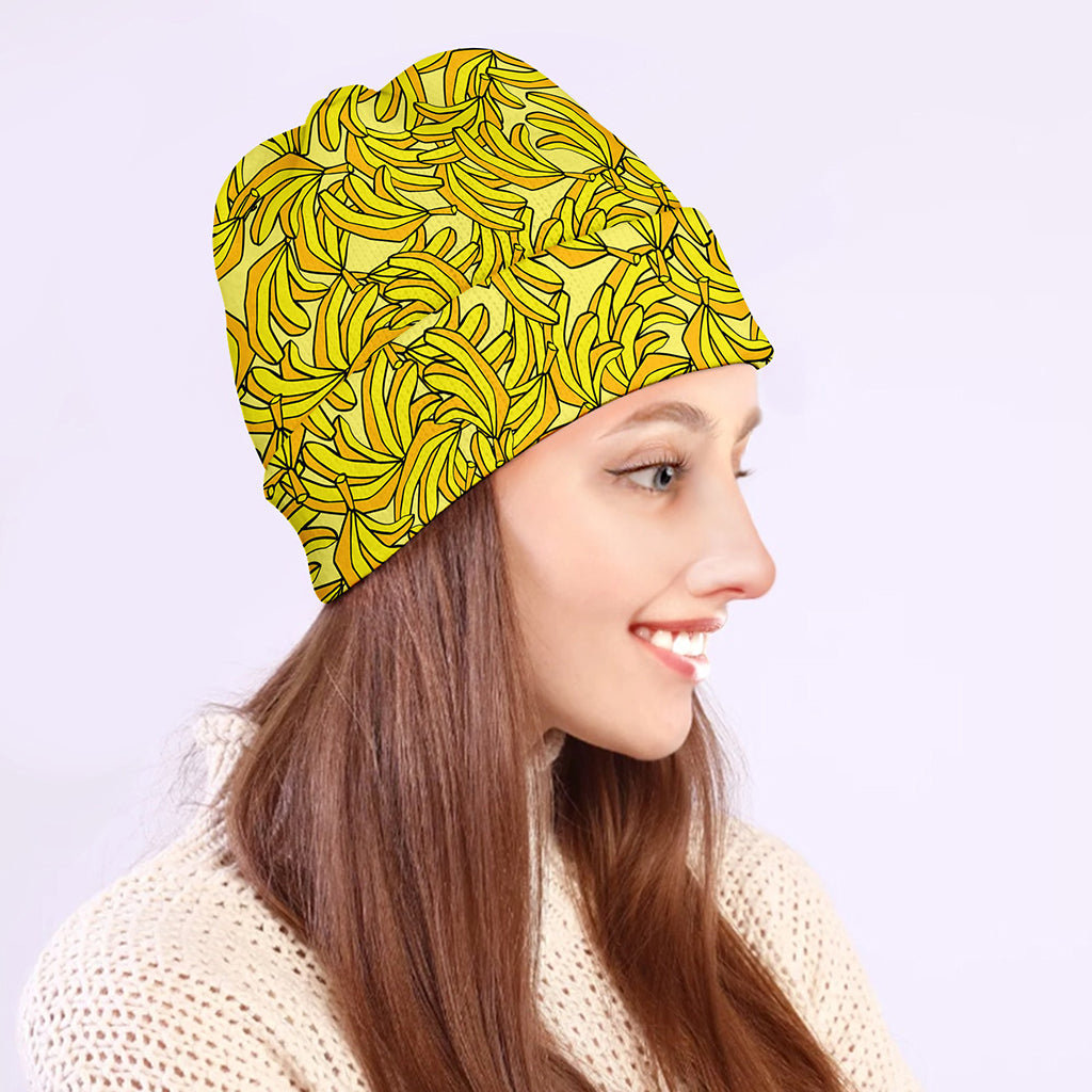 Yellow Geometric Banana Pattern Print Beanie