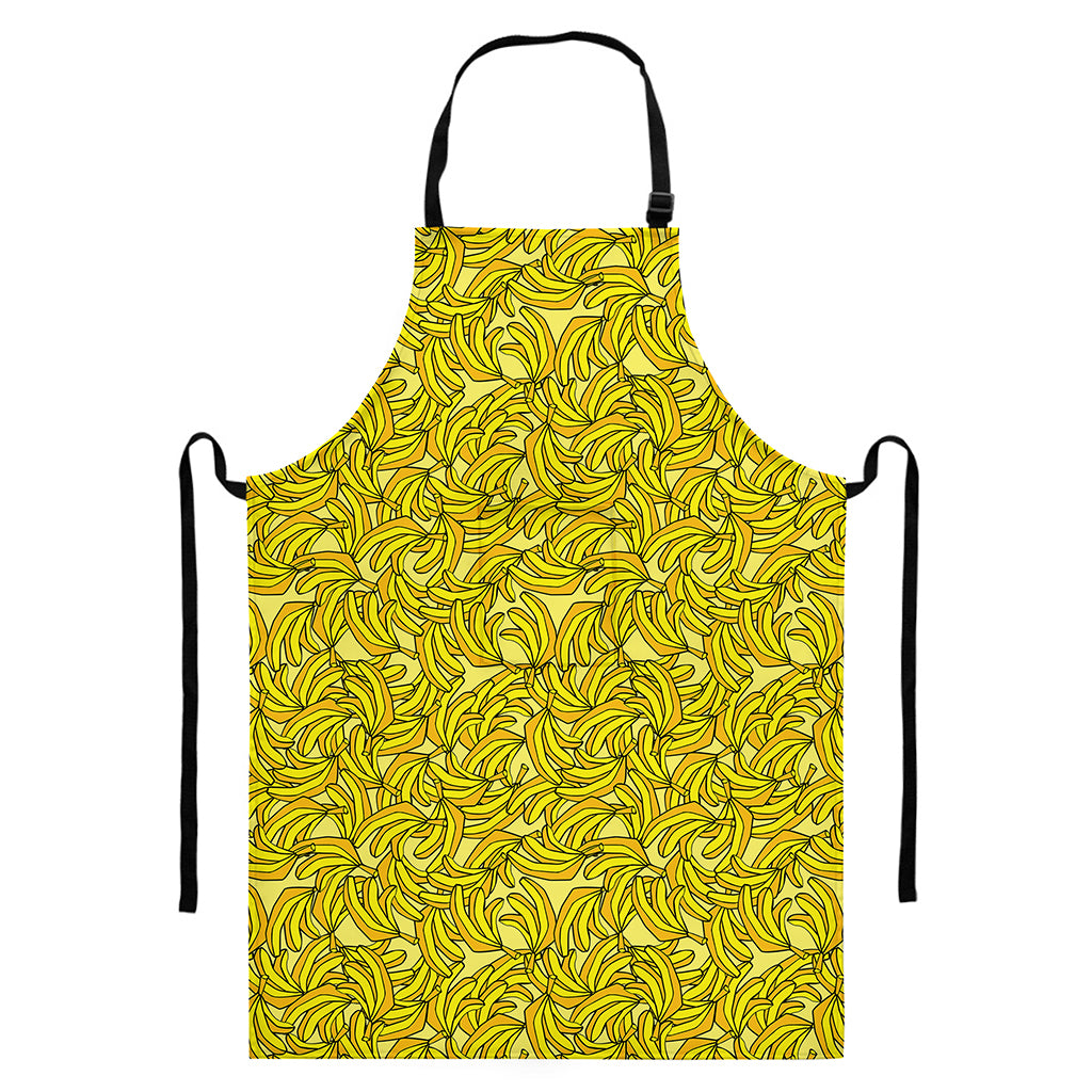 Yellow Geometric Banana Pattern Print Bib Apron With Pocket