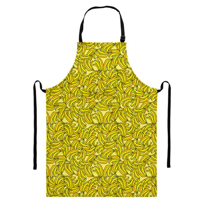 Yellow Geometric Banana Pattern Print Bib Apron With Pocket