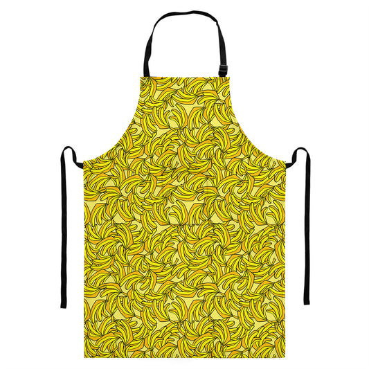 Yellow Geometric Banana Pattern Print Bib Apron With Pocket