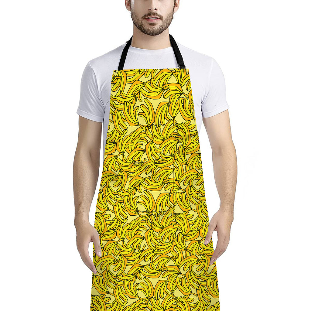Yellow Geometric Banana Pattern Print Bib Apron With Pocket
