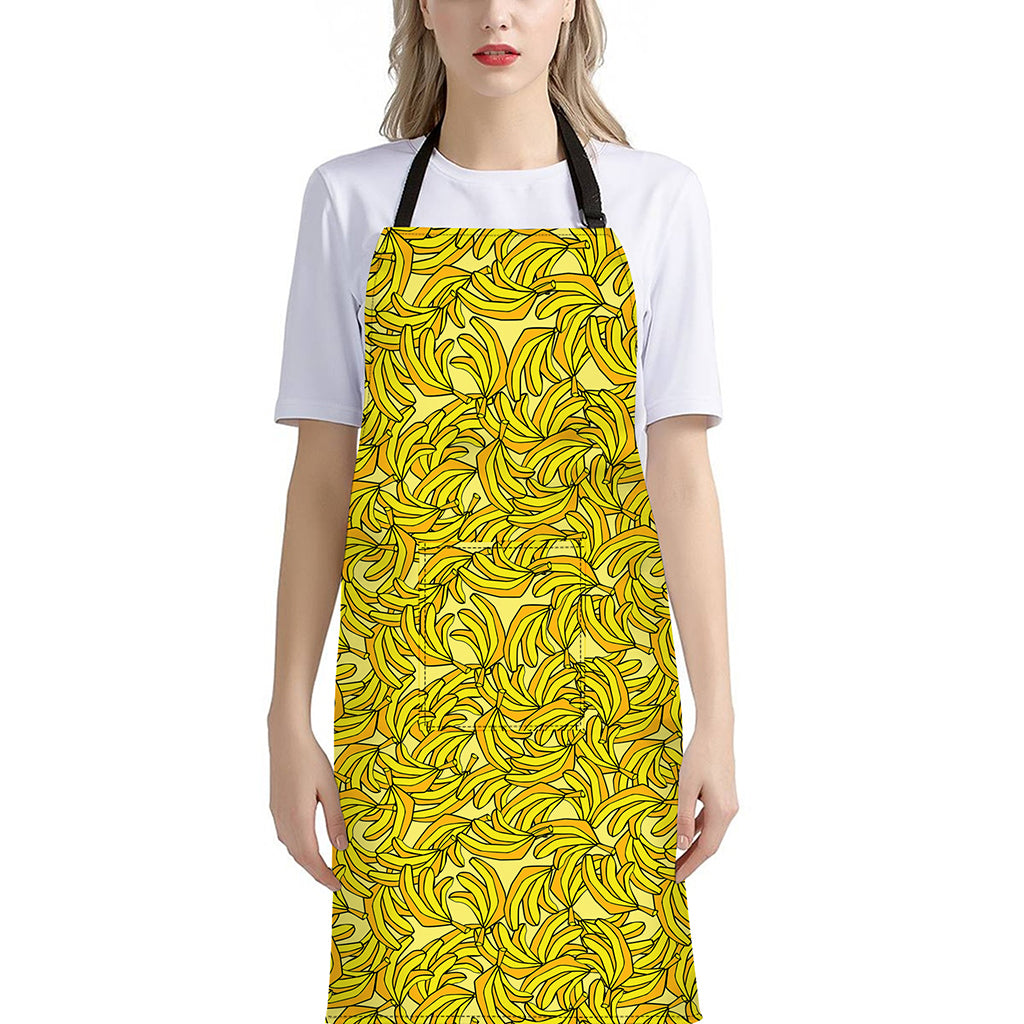 Yellow Geometric Banana Pattern Print Bib Apron With Pocket