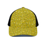 Yellow Geometric Banana Pattern Print Black Mesh Trucker Cap
