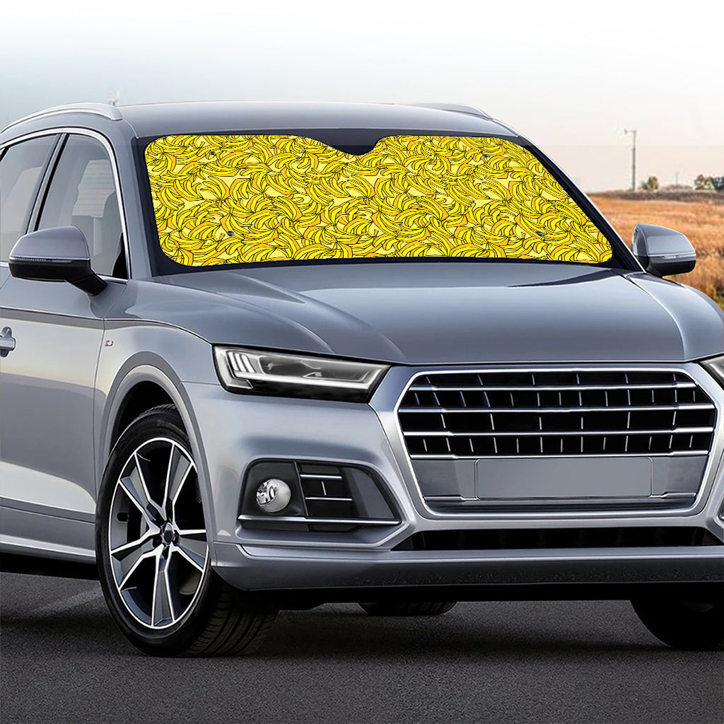 Yellow Geometric Banana Pattern Print Car Windshield Sun Shade