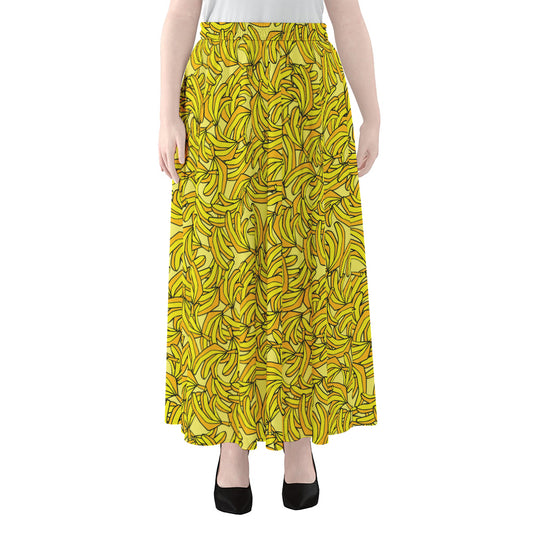 Yellow Geometric Banana Pattern Print Chiffon Maxi Skirt
