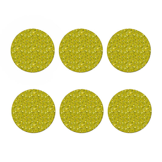 Yellow Geometric Banana Pattern Print Coaster Set