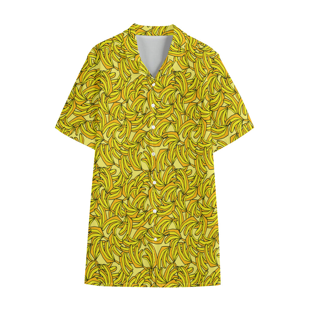 Yellow Geometric Banana Pattern Print Cotton Hawaiian Shirt