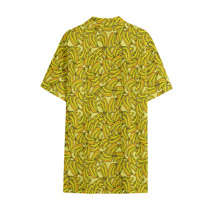 Yellow Geometric Banana Pattern Print Cotton Hawaiian Shirt