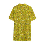 Yellow Geometric Banana Pattern Print Cotton Hawaiian Shirt