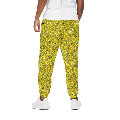 Yellow Geometric Banana Pattern Print Cotton Pants