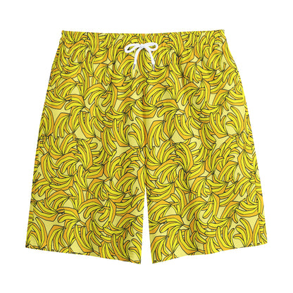 Yellow Geometric Banana Pattern Print Cotton Shorts
