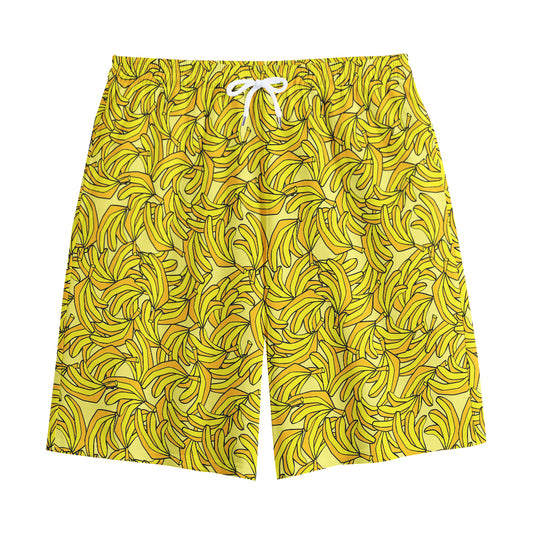 Yellow Geometric Banana Pattern Print Cotton Shorts
