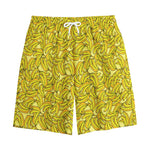 Yellow Geometric Banana Pattern Print Cotton Shorts