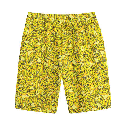 Yellow Geometric Banana Pattern Print Cotton Shorts