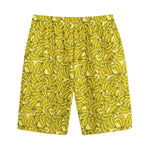 Yellow Geometric Banana Pattern Print Cotton Shorts