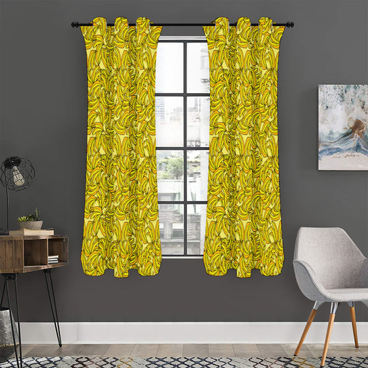 Yellow Geometric Banana Pattern Print Curtain
