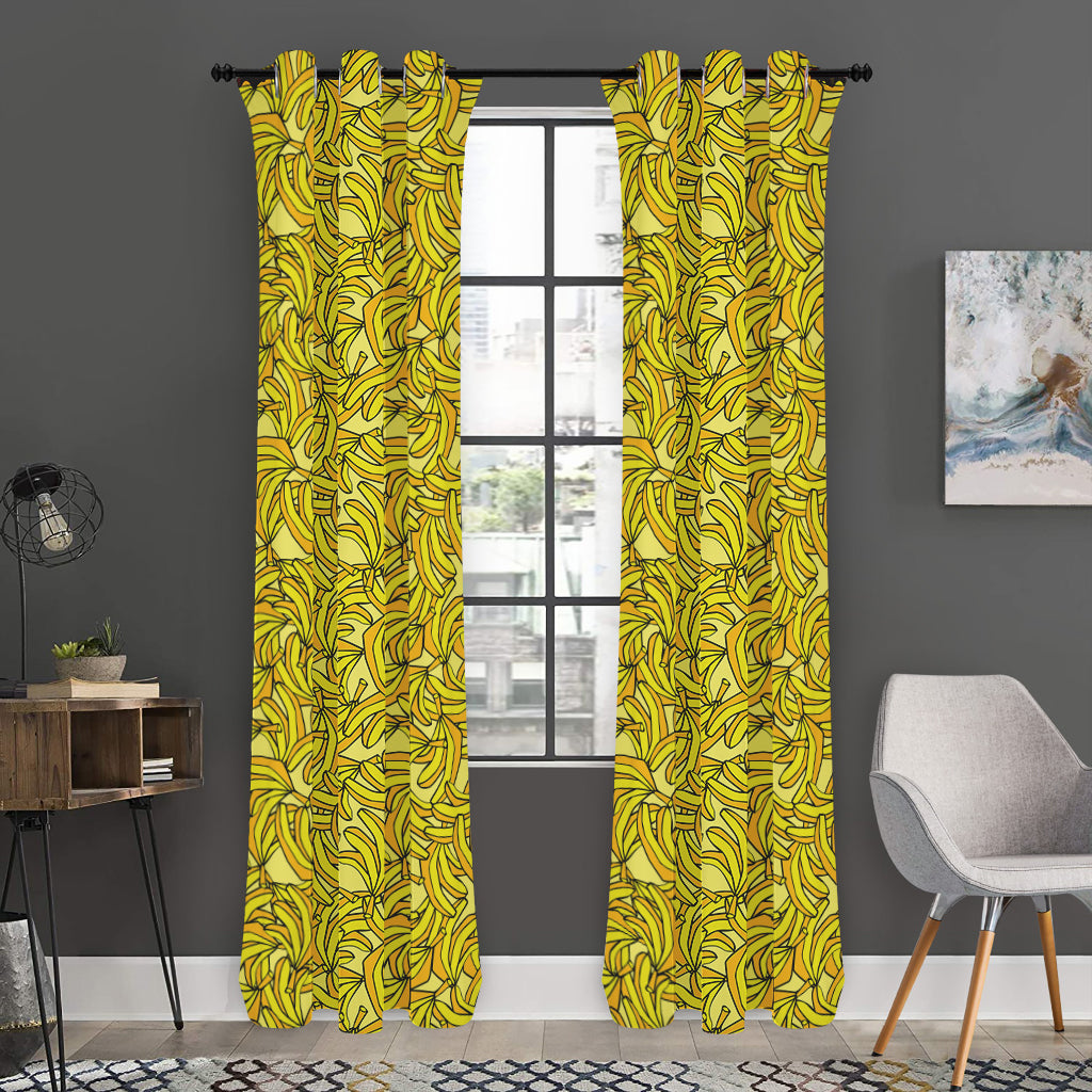 Yellow Geometric Banana Pattern Print Curtain