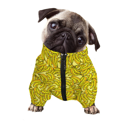 Yellow Geometric Banana Pattern Print Dog Zip Up Jacket