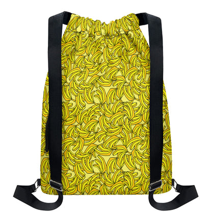 Yellow Geometric Banana Pattern Print Drawstring Backpack