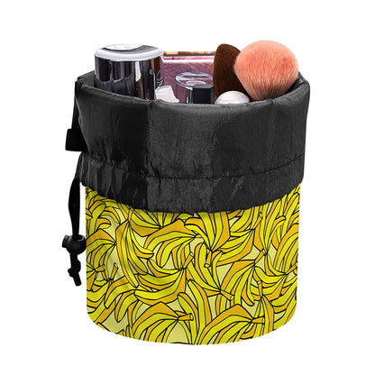 Yellow Geometric Banana Pattern Print Drawstring Makeup Bag