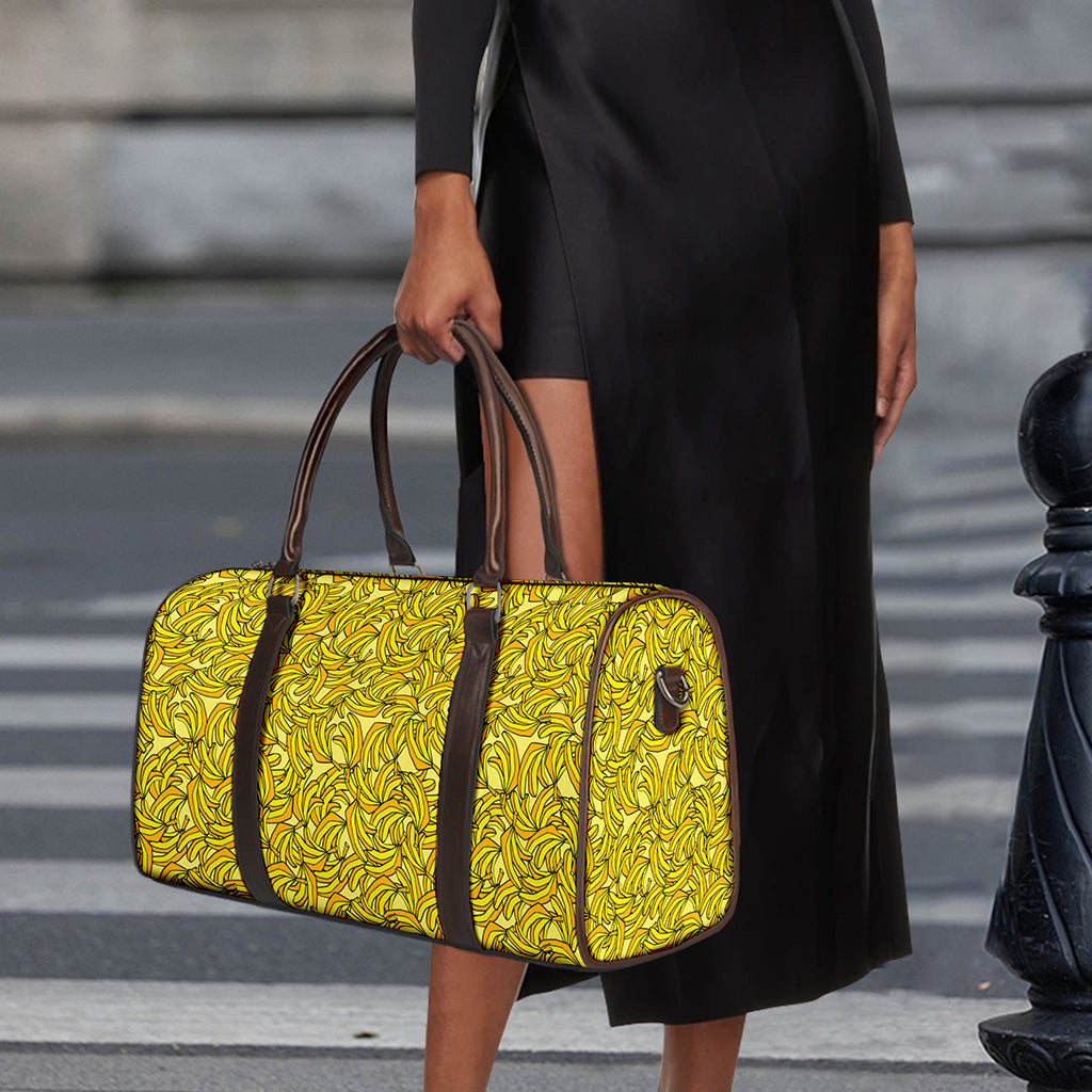 Yellow Geometric Banana Pattern Print Duffle Bag