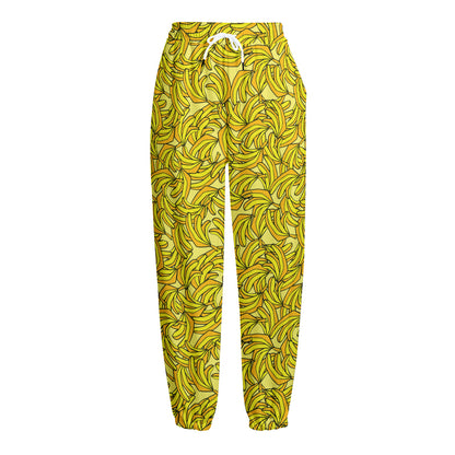 Yellow Geometric Banana Pattern Print Fleece Lined Knit Pants