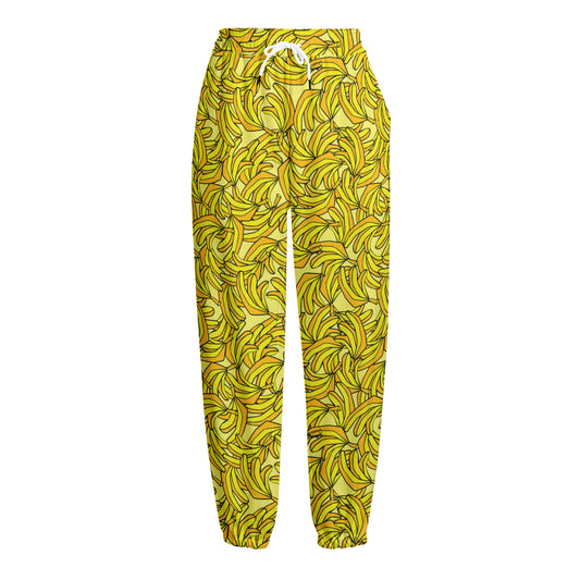 Yellow Geometric Banana Pattern Print Fleece Lined Knit Pants