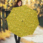 Yellow Geometric Banana Pattern Print Foldable Umbrella