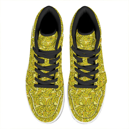 Yellow Geometric Banana Pattern Print High Top Leather Sneakers