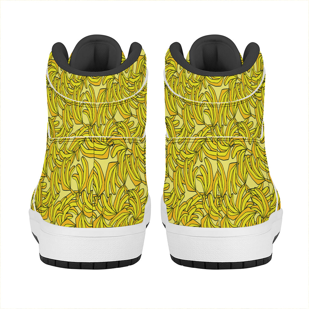 Yellow Geometric Banana Pattern Print High Top Leather Sneakers