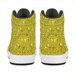 Yellow Geometric Banana Pattern Print High Top Leather Sneakers