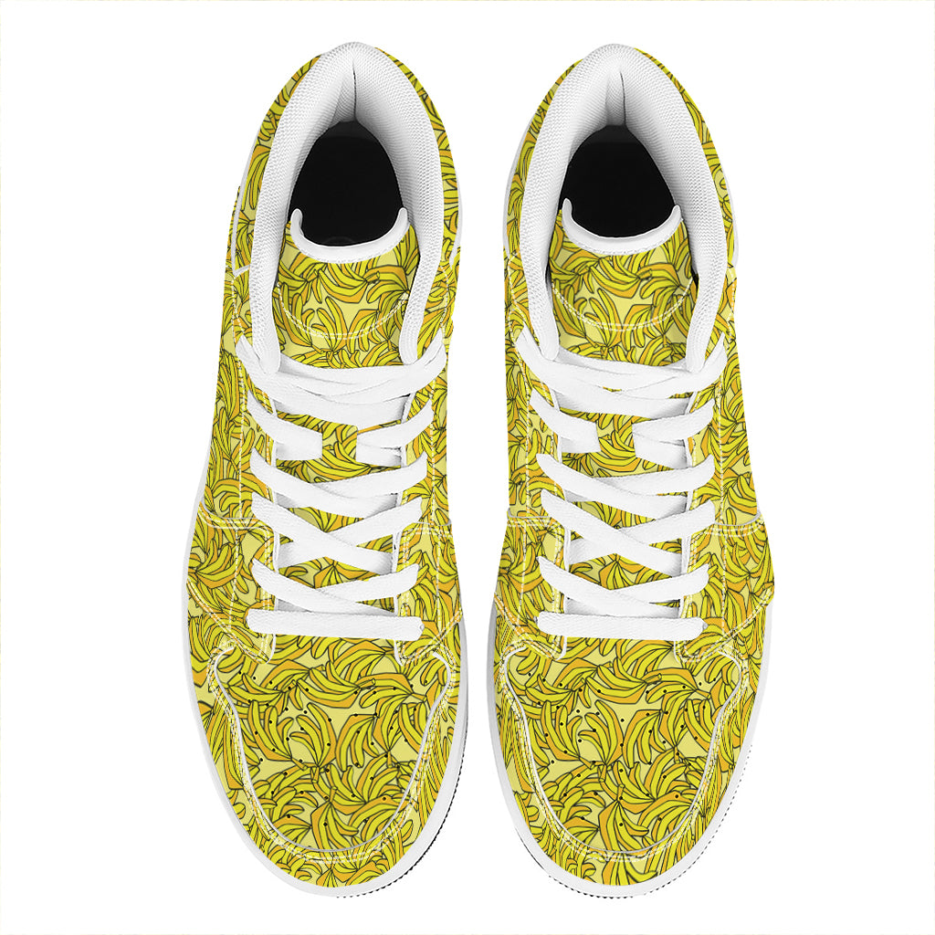 Yellow Geometric Banana Pattern Print High Top Leather Sneakers