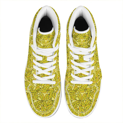 Yellow Geometric Banana Pattern Print High Top Leather Sneakers