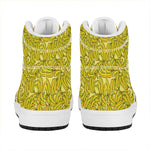 Yellow Geometric Banana Pattern Print High Top Leather Sneakers