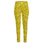 Yellow Geometric Banana Pattern Print High-Waisted Pocket Leggings