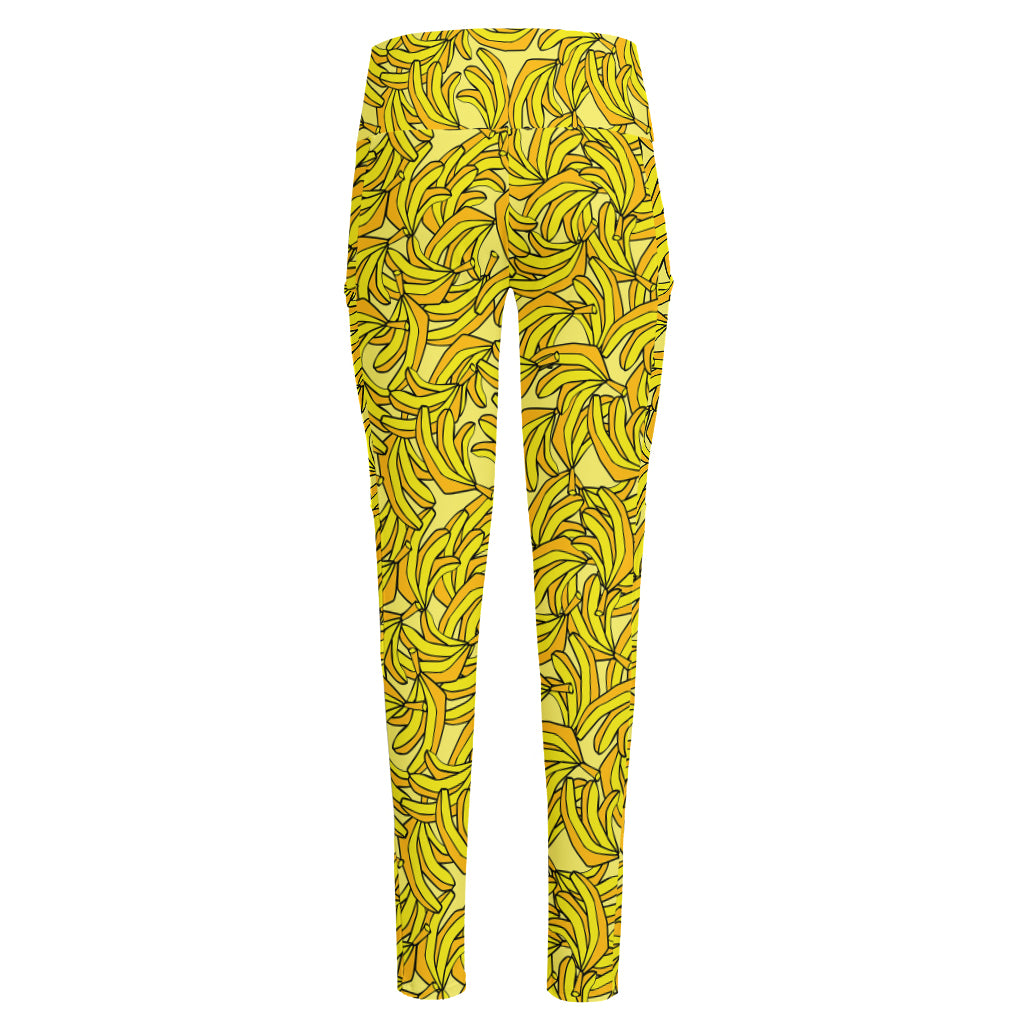 Yellow Geometric Banana Pattern Print High-Waisted Pocket Leggings