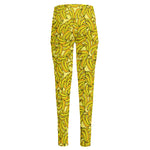 Yellow Geometric Banana Pattern Print High-Waisted Pocket Leggings
