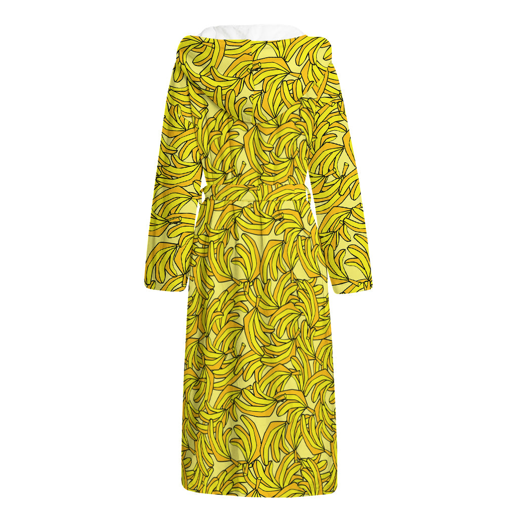 Yellow Geometric Banana Pattern Print Hooded Bathrobe