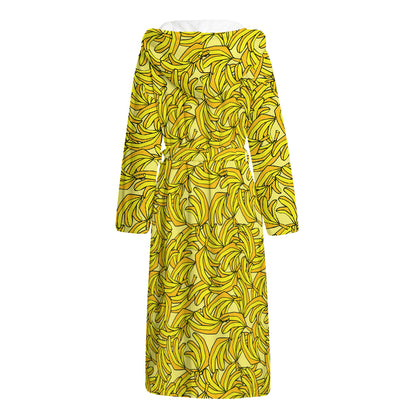 Yellow Geometric Banana Pattern Print Hooded Bathrobe