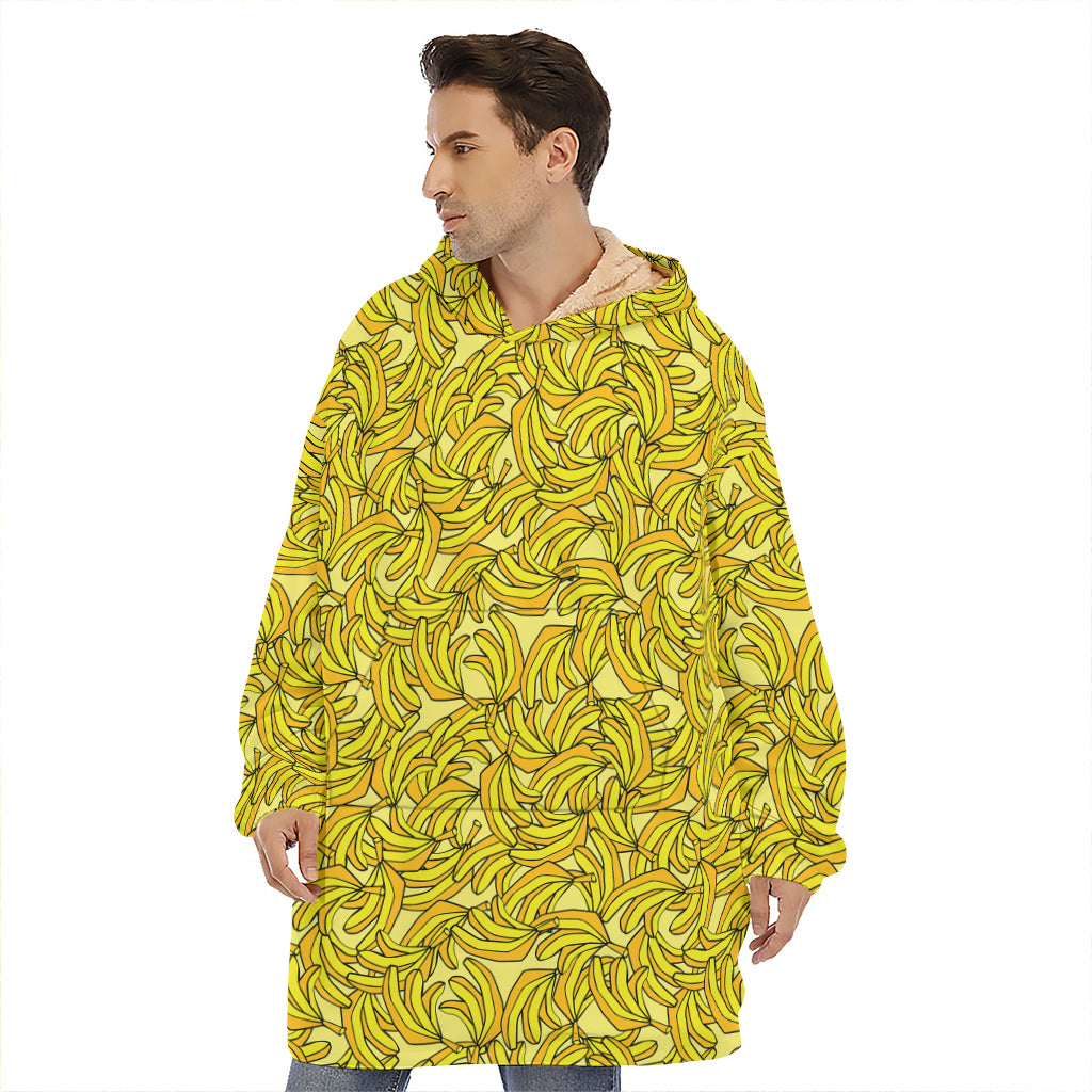 Yellow Geometric Banana Pattern Print Hoodie Blanket