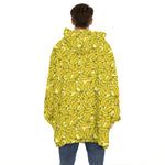 Yellow Geometric Banana Pattern Print Hoodie Blanket