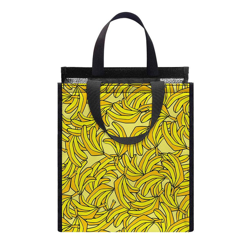 Yellow Geometric Banana Pattern Print Insulated Lunch Tote
