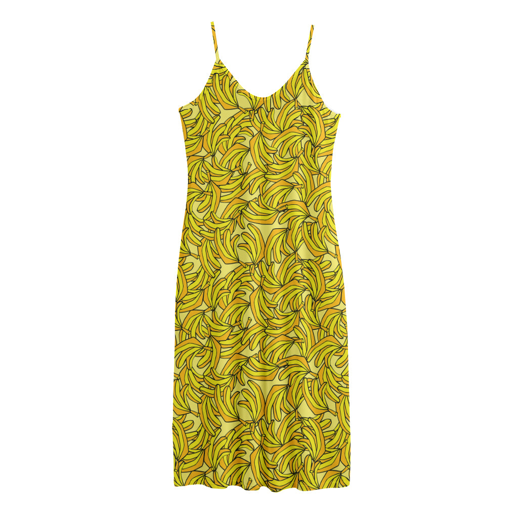 Yellow Geometric Banana Pattern Print Jersey Midi Cami Dress