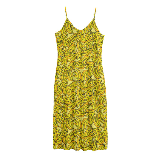 Yellow Geometric Banana Pattern Print Jersey Midi Cami Dress