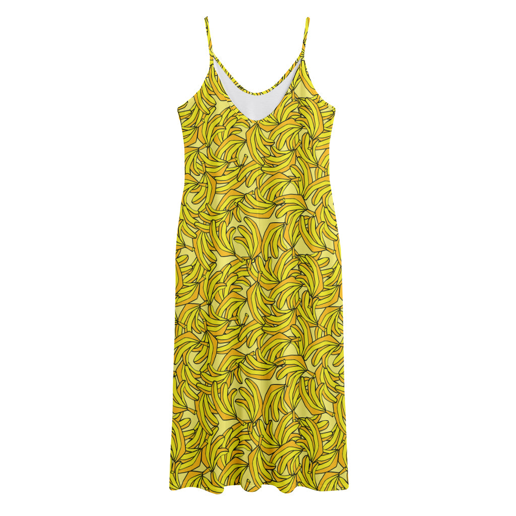 Yellow Geometric Banana Pattern Print Jersey Midi Cami Dress